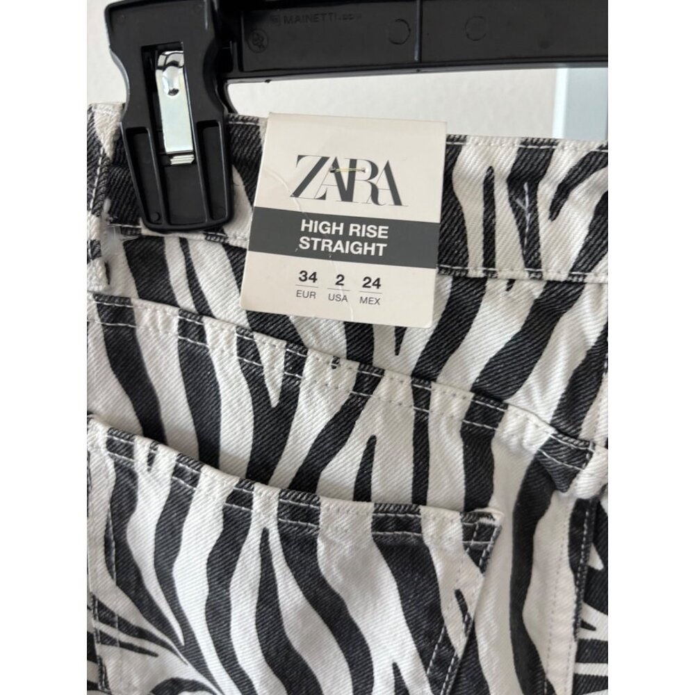 Zara Jeans Size 2 Zebra Print High Rise Straight Leg Y2K Streetwear Scandi Style - Picture 13 of 16